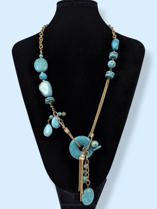 Jewelry - Asymmetrical Bohemian Faux Turquoise Necklace
